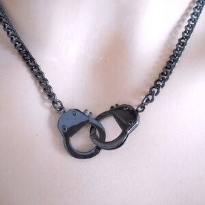 Stainless Steel Black Handcuff  Pendant Necklace